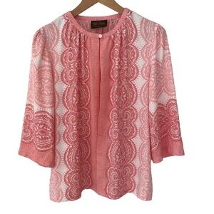 Bob Mackie Blouse Womens Size Small Art To Wear Ruana Floral Layer Open Front